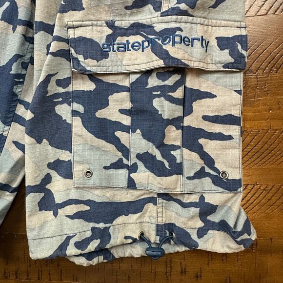 Vintage Y2K State Property Blue Gray Camo Baggy Shorts Skater Waist Size 34 - Picture 5 of 15